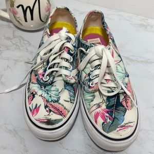 Vans floral casual canvas white,pink,green sneakers